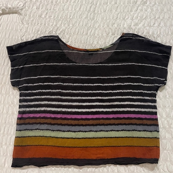 🌟 Forever 21 Sheer Black & Multicolor Blouse – Size L – Flowy Lightweight Top - Picture 7 of 7
